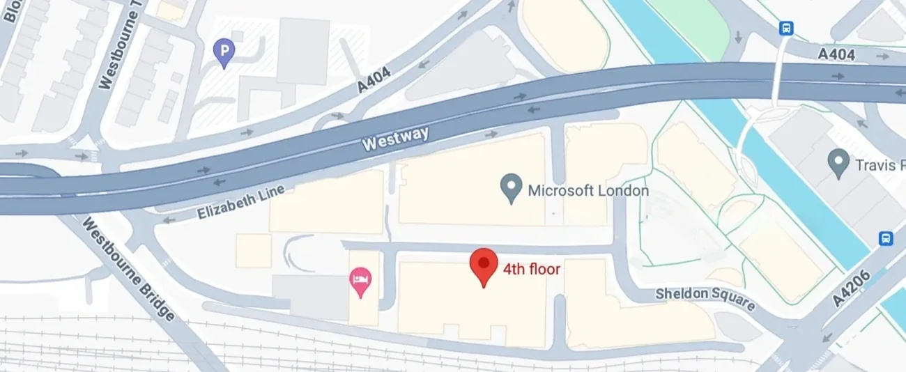 Map showing the Ayan Pay office at 1 Kingdom Street, London