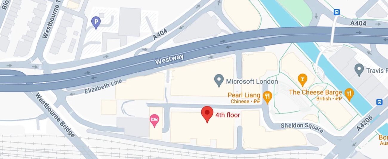Map showing the Ayan Pay office at 1 Kingdom Street, London